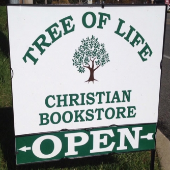 Tree of Life Christian Bookstore Site Sign closeup