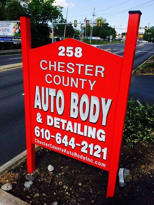 Chester County Auto Body Redwood Post & Panel closeup