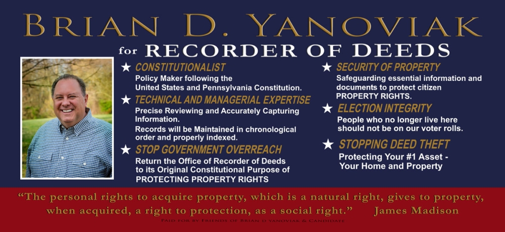 Brian Yanoviak For Recorder of Deeds Front Side