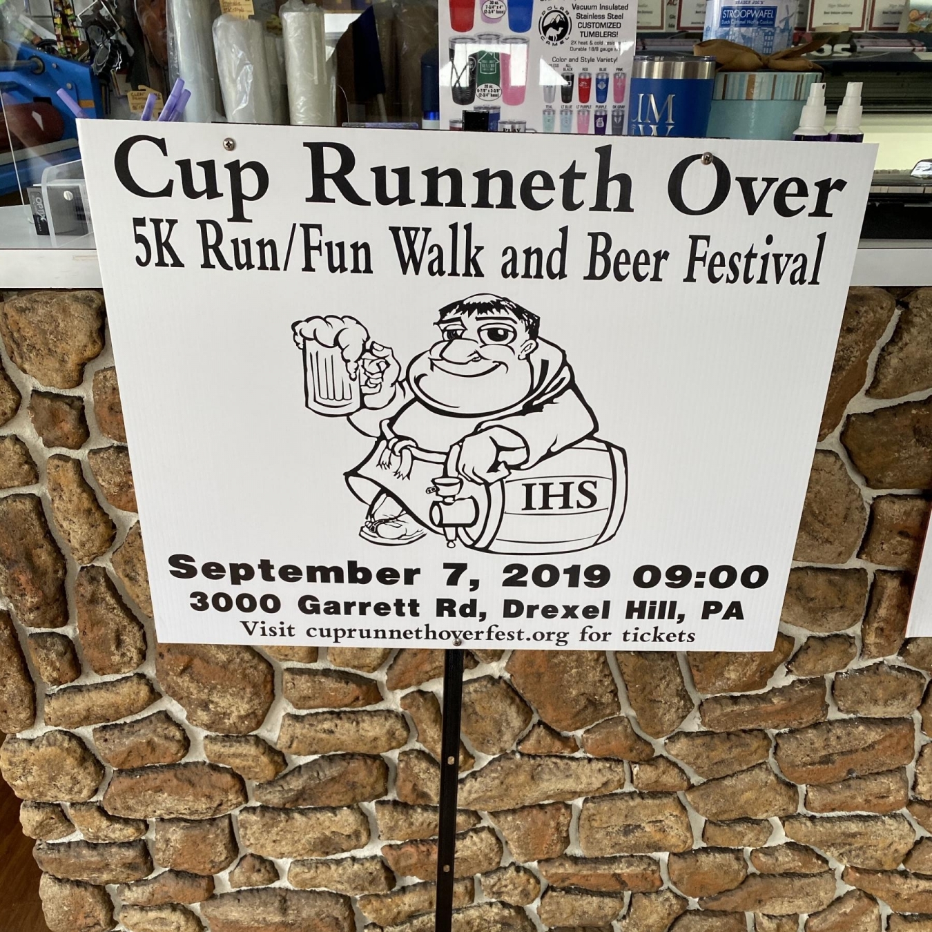 Cup Runneth Over Sign on Heavy Duty Stake