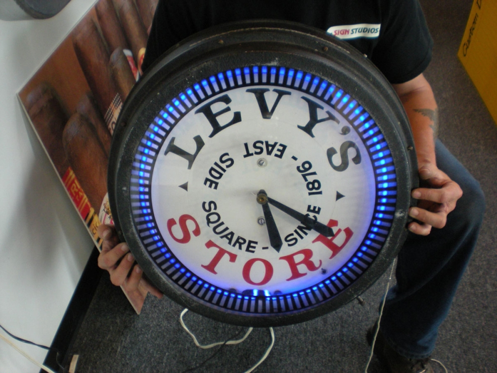 Levy's Store Neon inside Clock