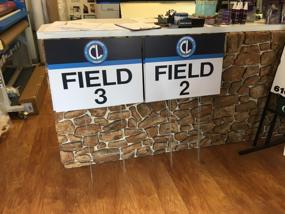 Central League Soccer Field Signs on H-Stakes