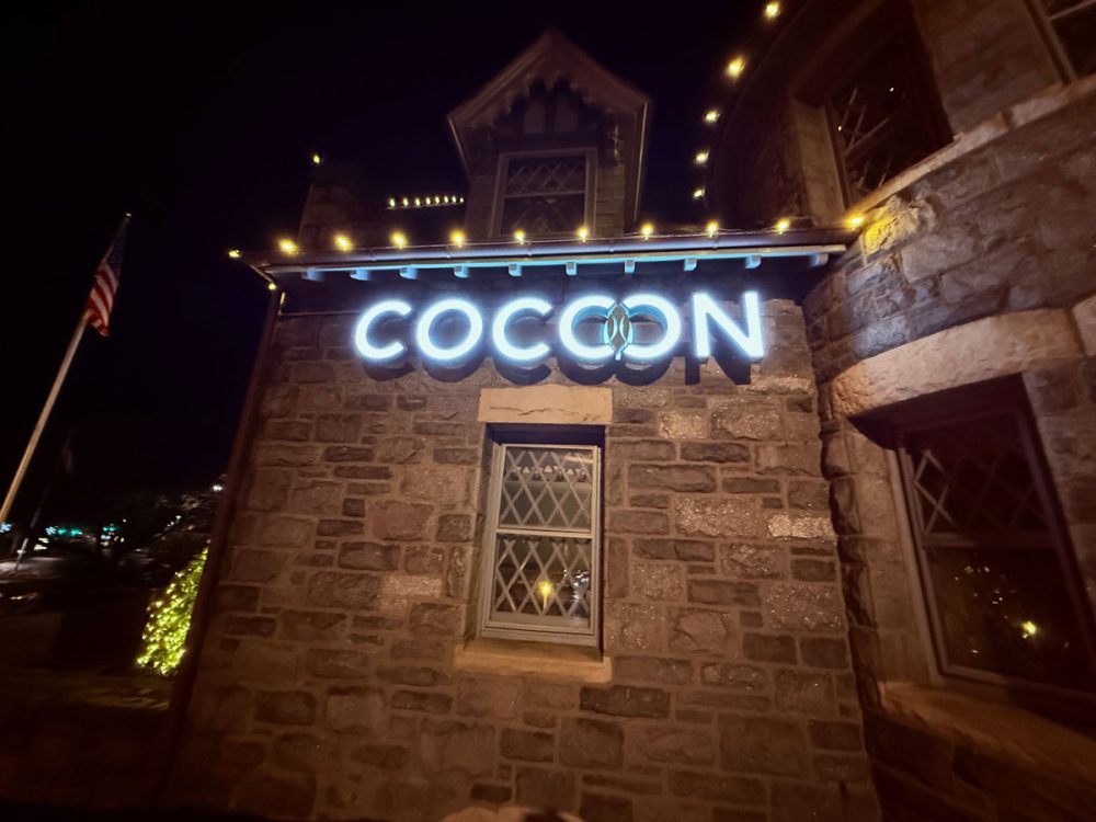 Cocoon Patina Channel Letters Side Night