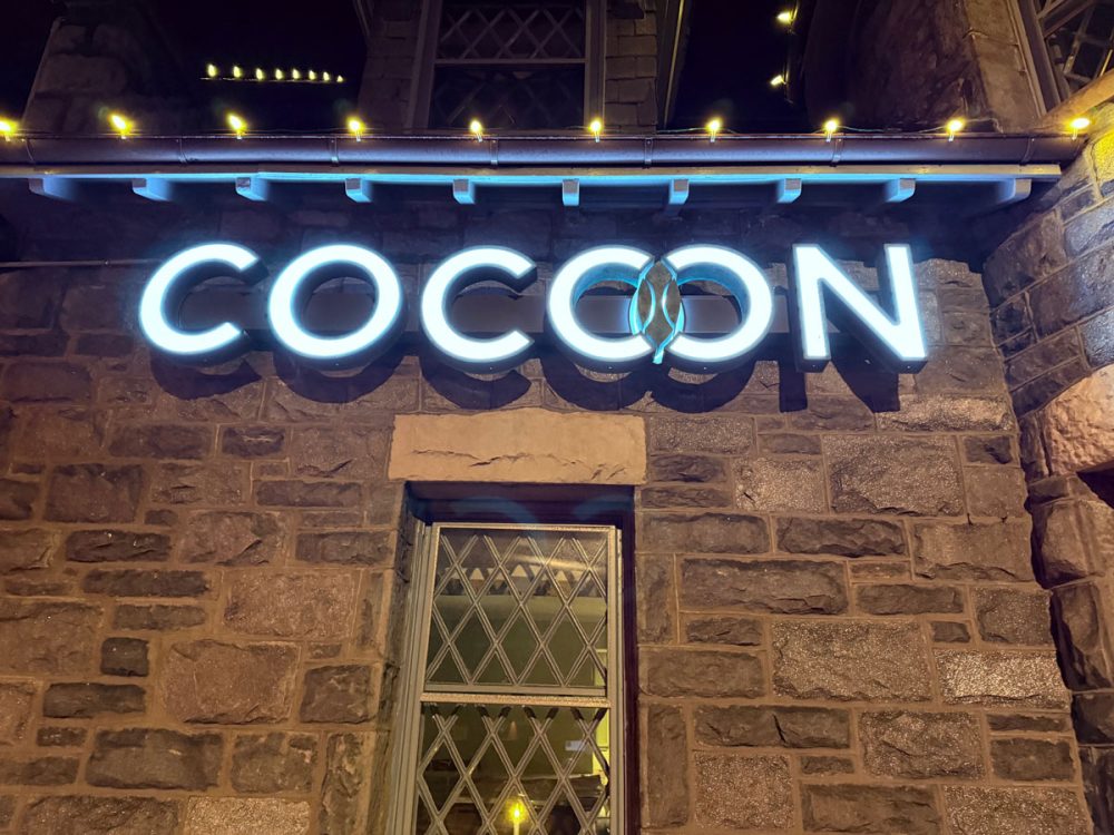 Cocoon Patina Channel Letters Side Night