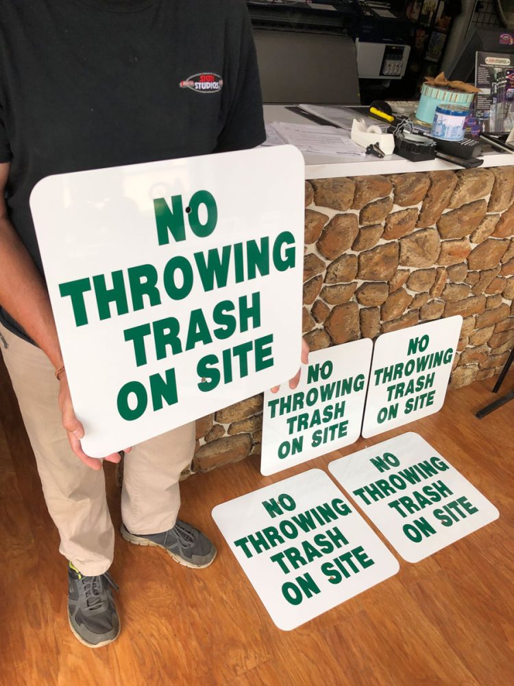 No Trash Safety Signs closeup