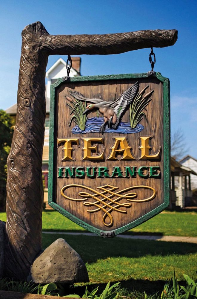 Teal Insurance Redwood Sign