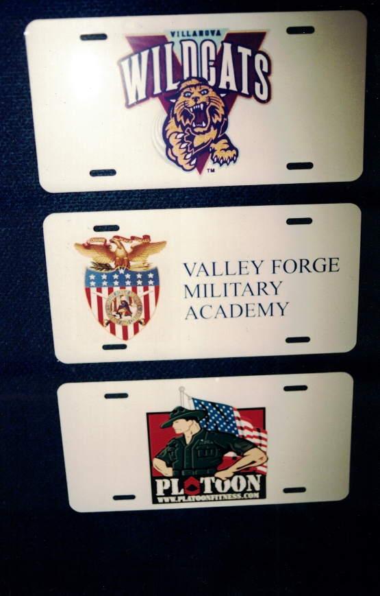 Villanova, Valley Forge, Platoon logos on vehicle license plates