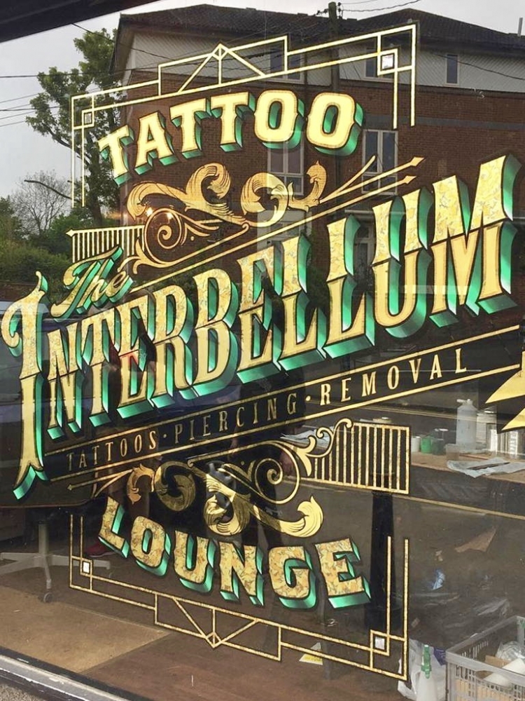 The Interbellum Tattoo Lounge Gold Leaf Window Lettering