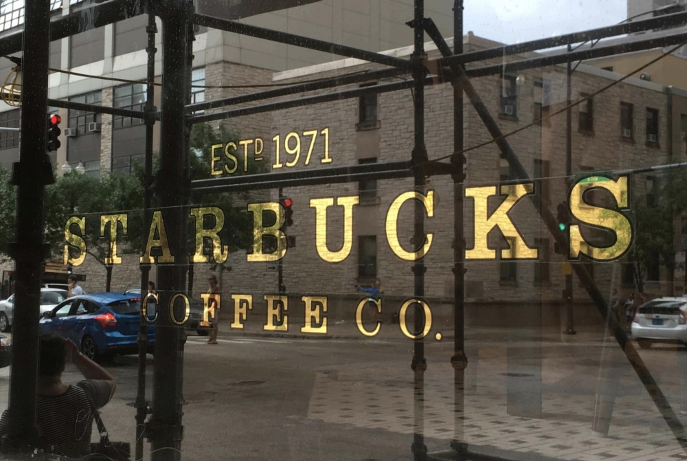 Starbucks Gold Leaf Window Lettering