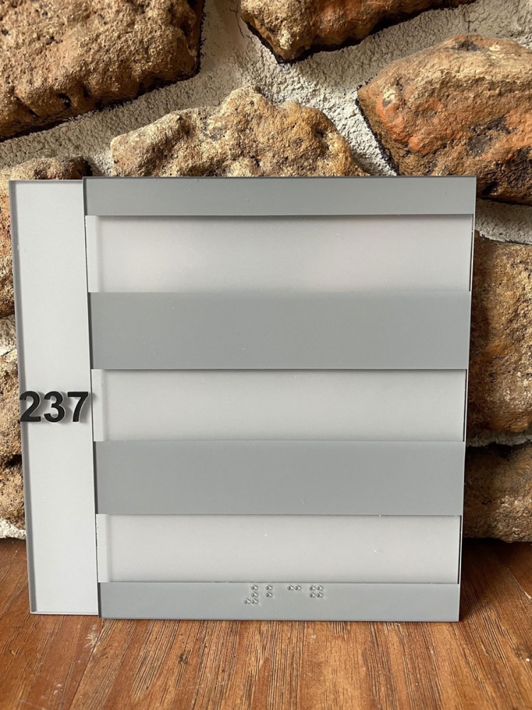 Large Architectural Room Number Sign with Window Insert Panels and Braille