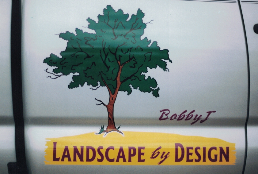 landscape by design logo on vehicle